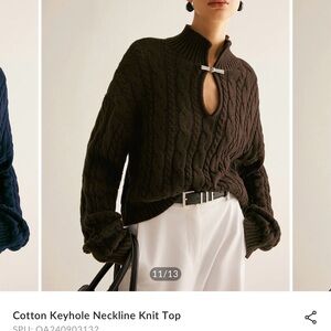 Commense Dark Brown Cable Knit Turtleneck Sweater